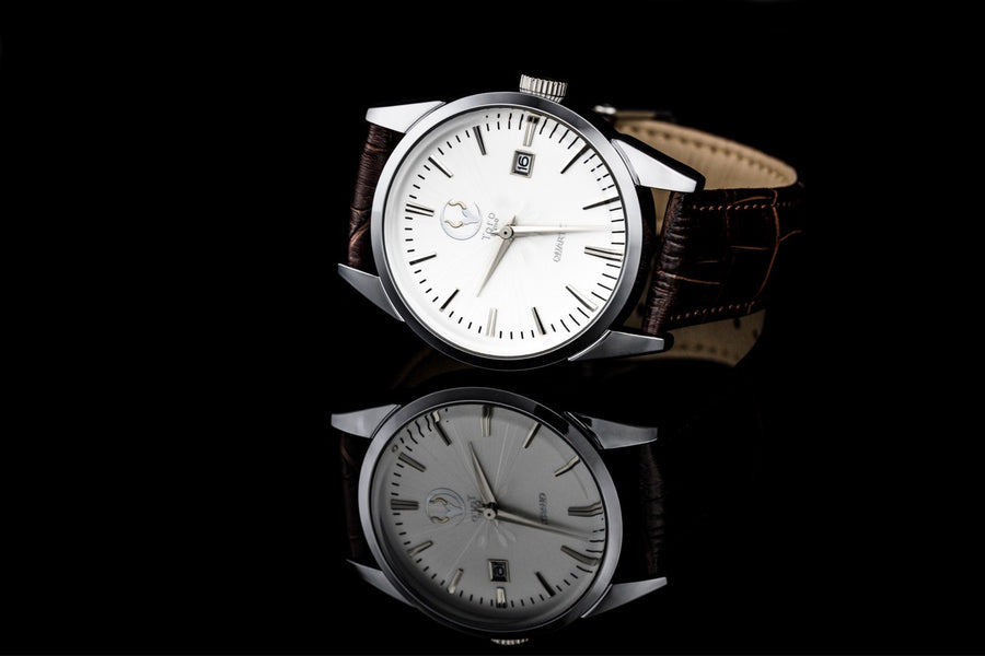 Campeón - Silver / Brown Crocodile Leather Strap Quartz Watch 38mm