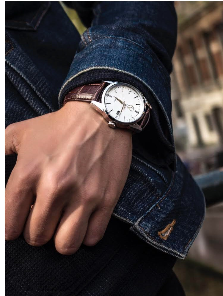 Campeón - Silver / Brown Crocodile Leather Strap Quartz Watch 38mm lifestyle image 1