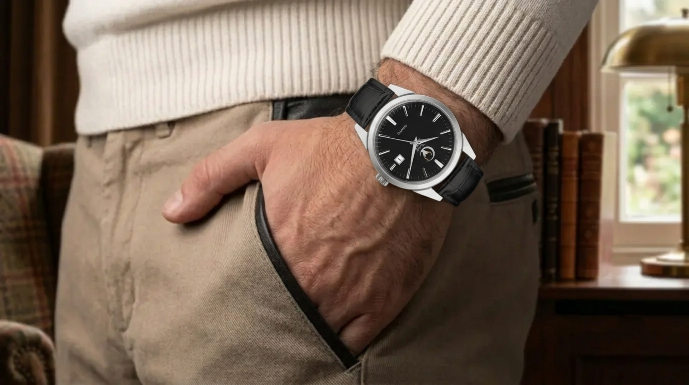 Toro Luna Combatiente Silver Black Crocodile Leather Quartz Watch 38mm