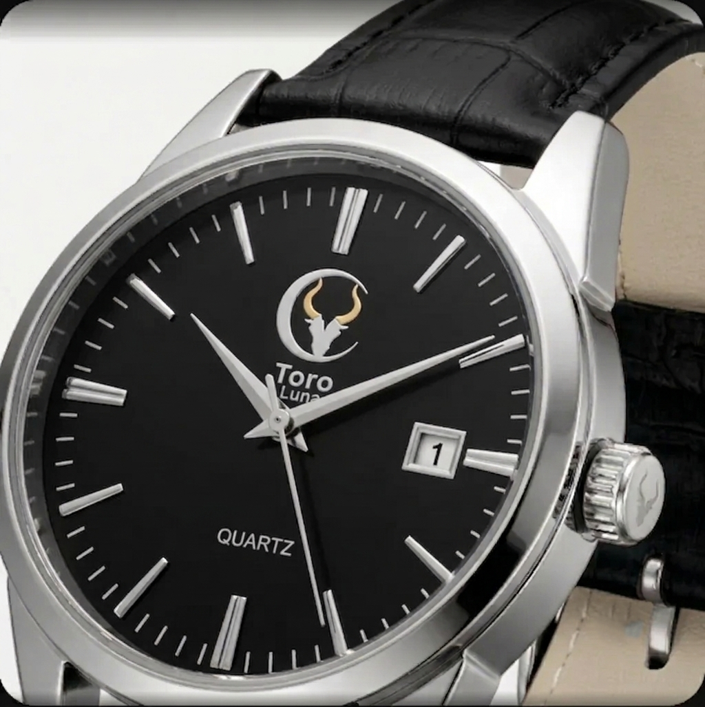 Toro Luna Combatiente Silver Black Crocodile Leather Quartz Watch 38mm