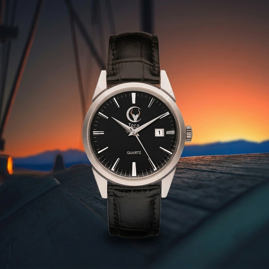 Toro Luna Combatiente Silver Black Crocodile Leather Quartz Watch 38mm lifestyle image 3