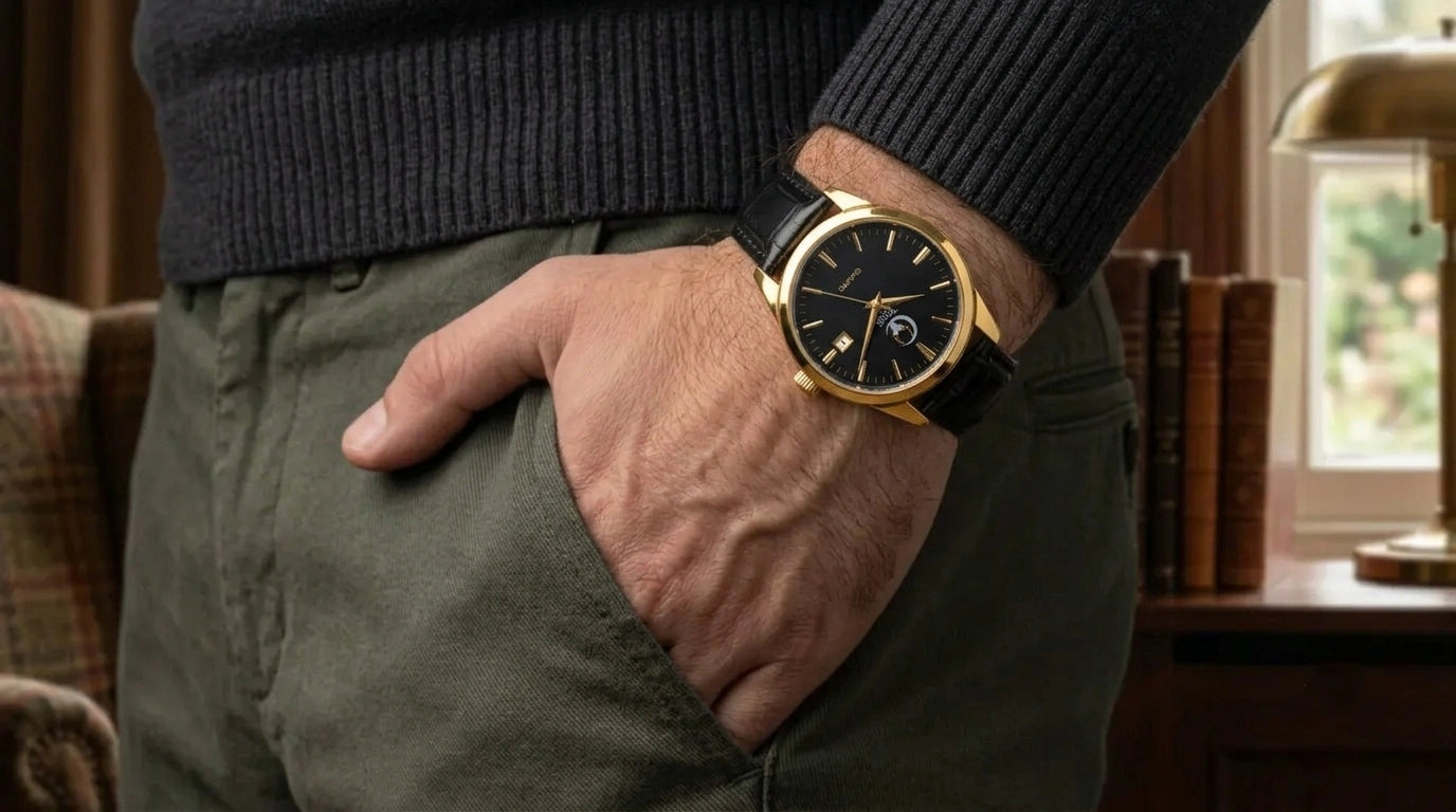 Toro Luna Vengador Yellow Gold Brown Crocodile Leather Quartz Watch 38mm