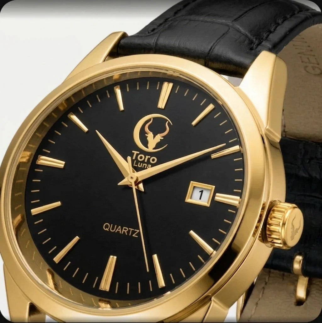 Toro Luna Vengador Yellow Gold Brown Crocodile Leather Quartz Watch 38mm