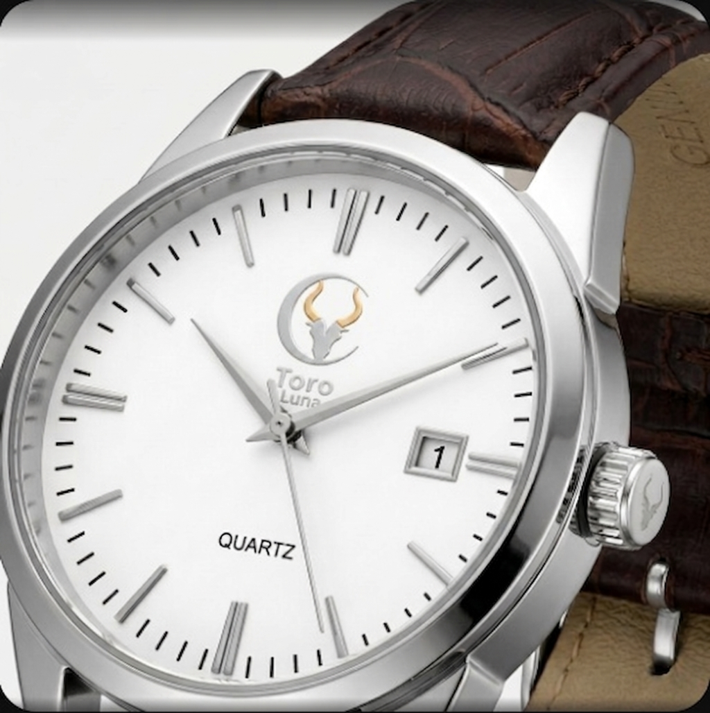 Toro Luna Campeón Silver Brown Crocodile Leather Quartz Watch 38mm